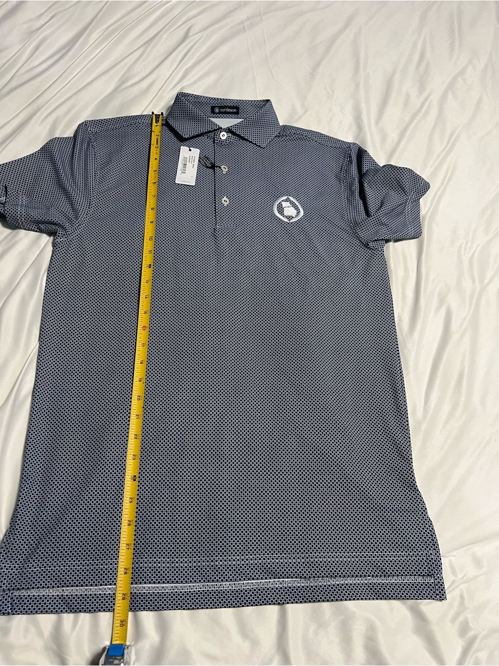 Navy Micro-Dot Polo with Chest Emblem